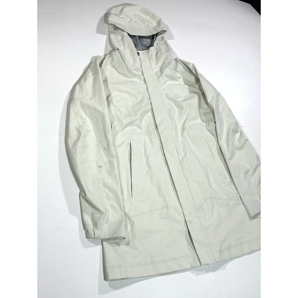 Arc’teryx Goretex Women Rain Jacket White Long Parka Size S Cream Gray Hooded - Picture 2 of 16